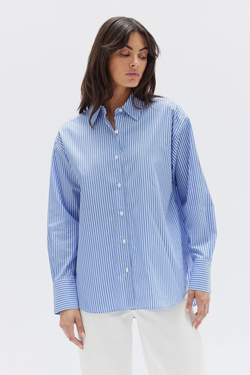 Assembly Label Signature Poplin Shirt - Blue/White Stripe
