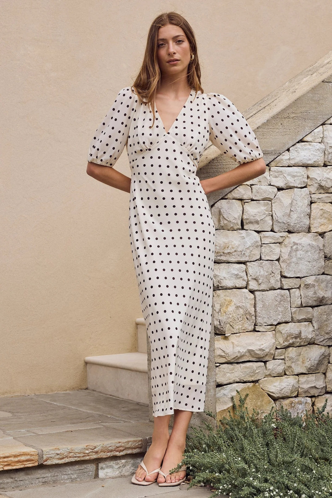 Among The Brave Amora Midi Dress | Cream & Chocolate Polka Dot