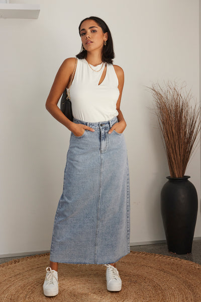 Among The Brave Denim Midi Skirt