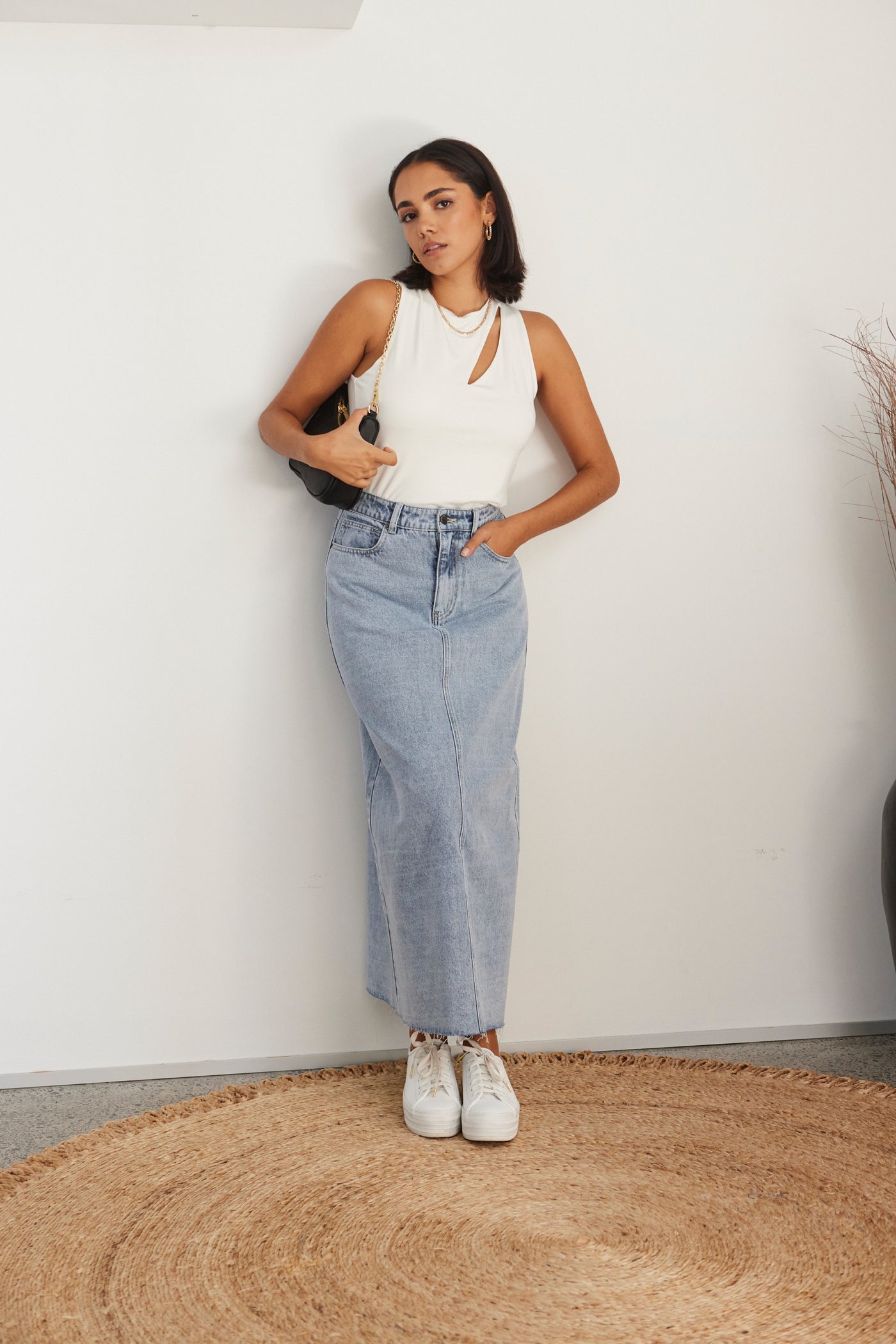 Among The Brave Denim Midi Skirt