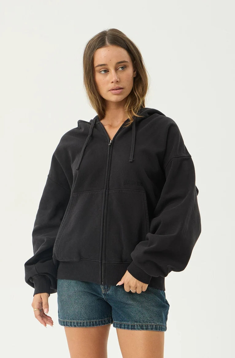 Afends Genesis Boxy Zip Hood | Stone Black