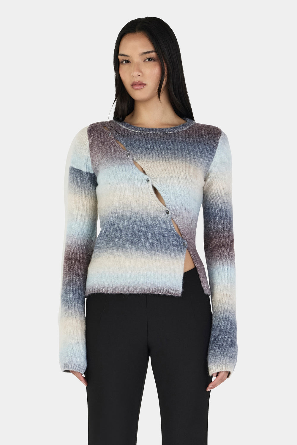 Ownley Alegra Asym Cardi | Cocoa Gradient