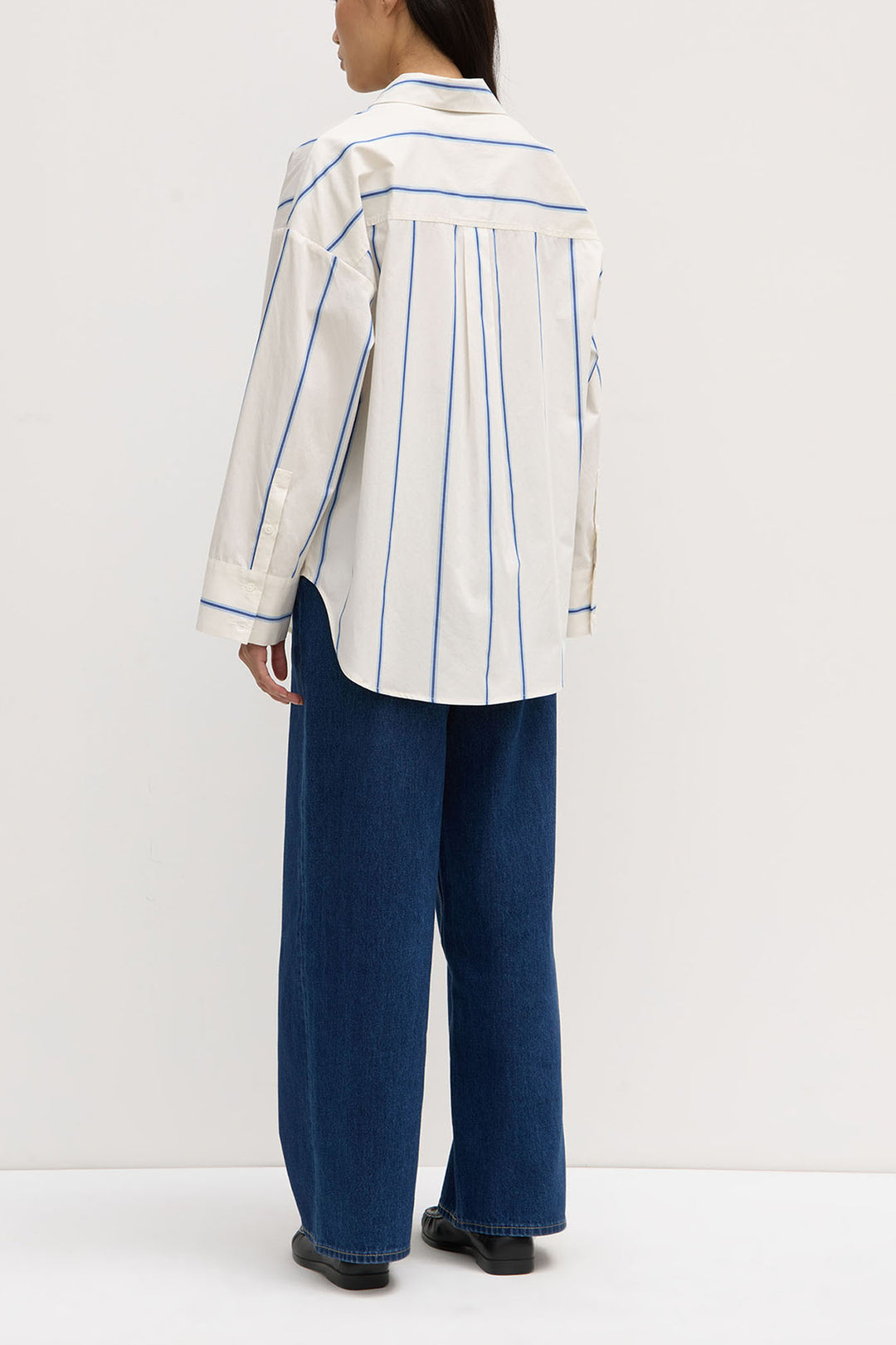 Assembly Label Addie Poplin Stripe Long Sleeve Shirt | White/Ultramarine