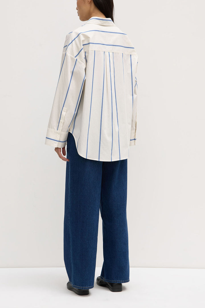 Assembly Label Addie Poplin Stripe Long Sleeve Shirt | White/Ultramarine