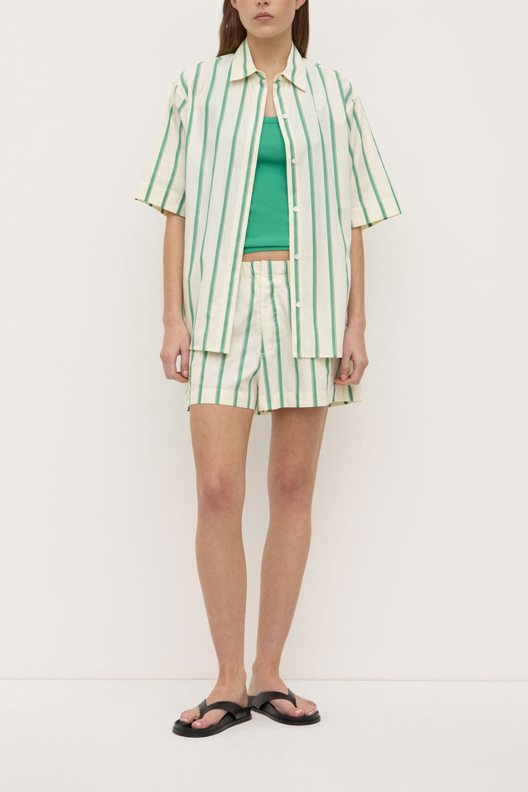 Assembly Label Agnes Stripe Short Sleeve Shirt | Butter & Bright Green