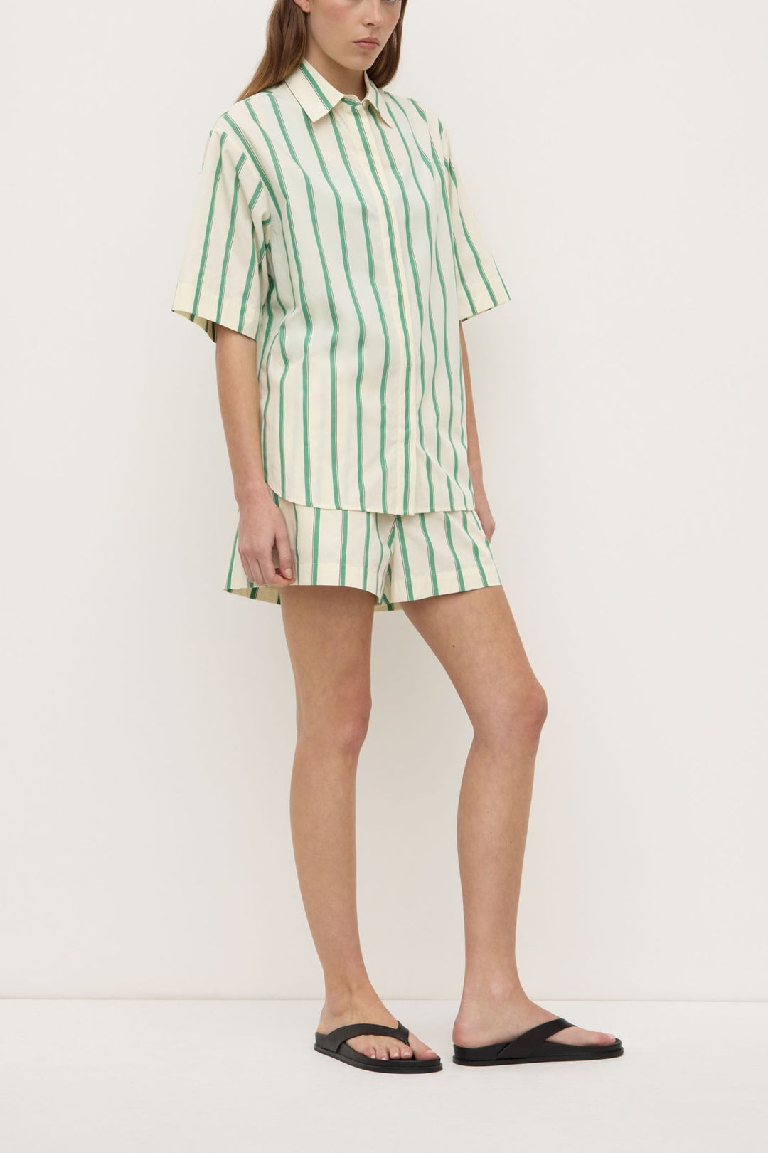 Assembly Label Agnes Stripe Short Sleeve Shirt | Butter & Bright Green