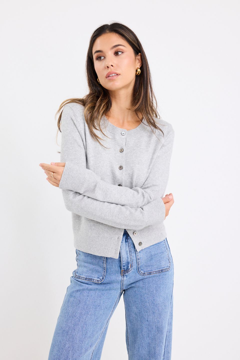 Stories Be Told Autograph Cashmere Blend Cardigan | Light Grey Marle