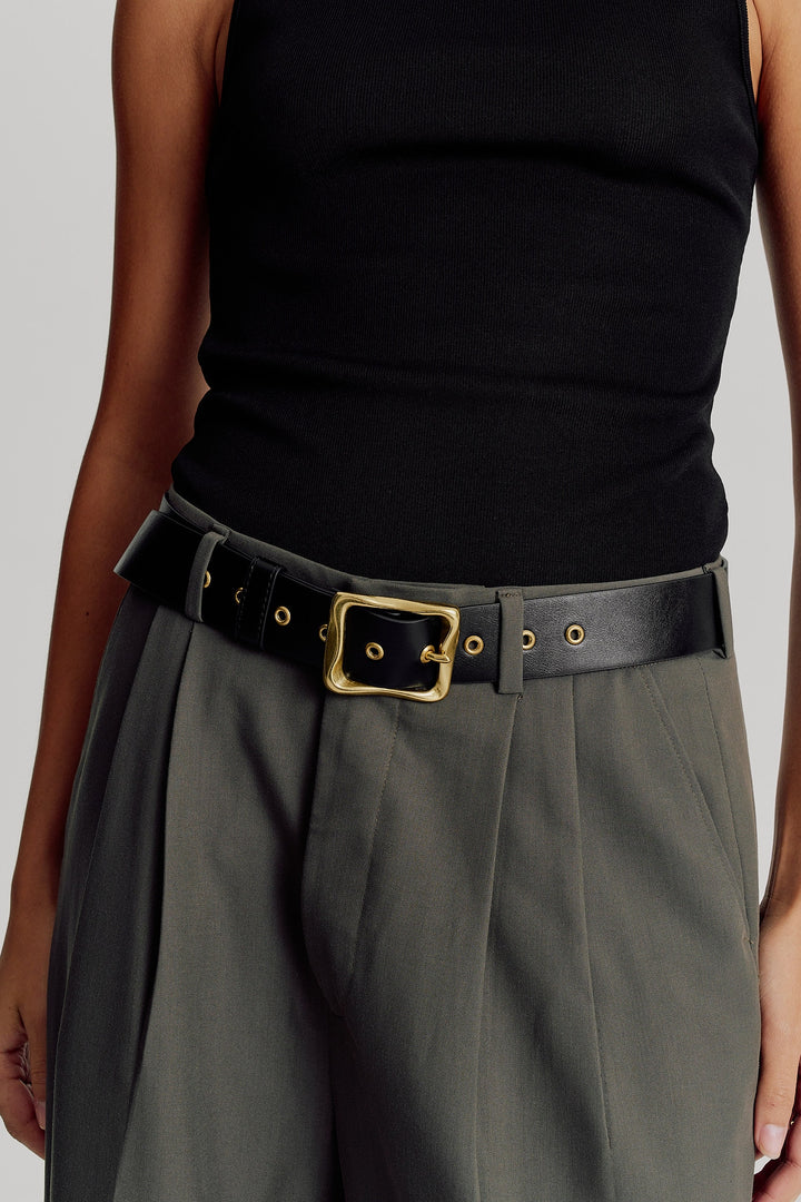 Brie Leon Everyday Buckle Belt | Black & Gold