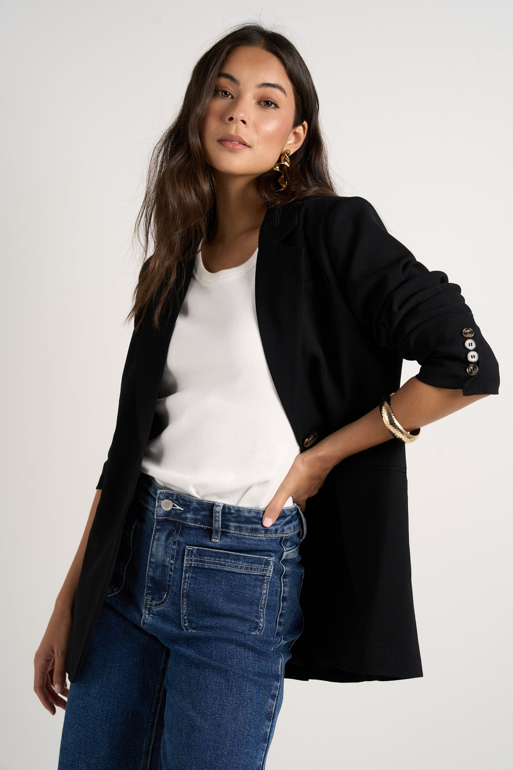 Among The Brave Bestie Crepe Relaxed Fit Blazer | Black