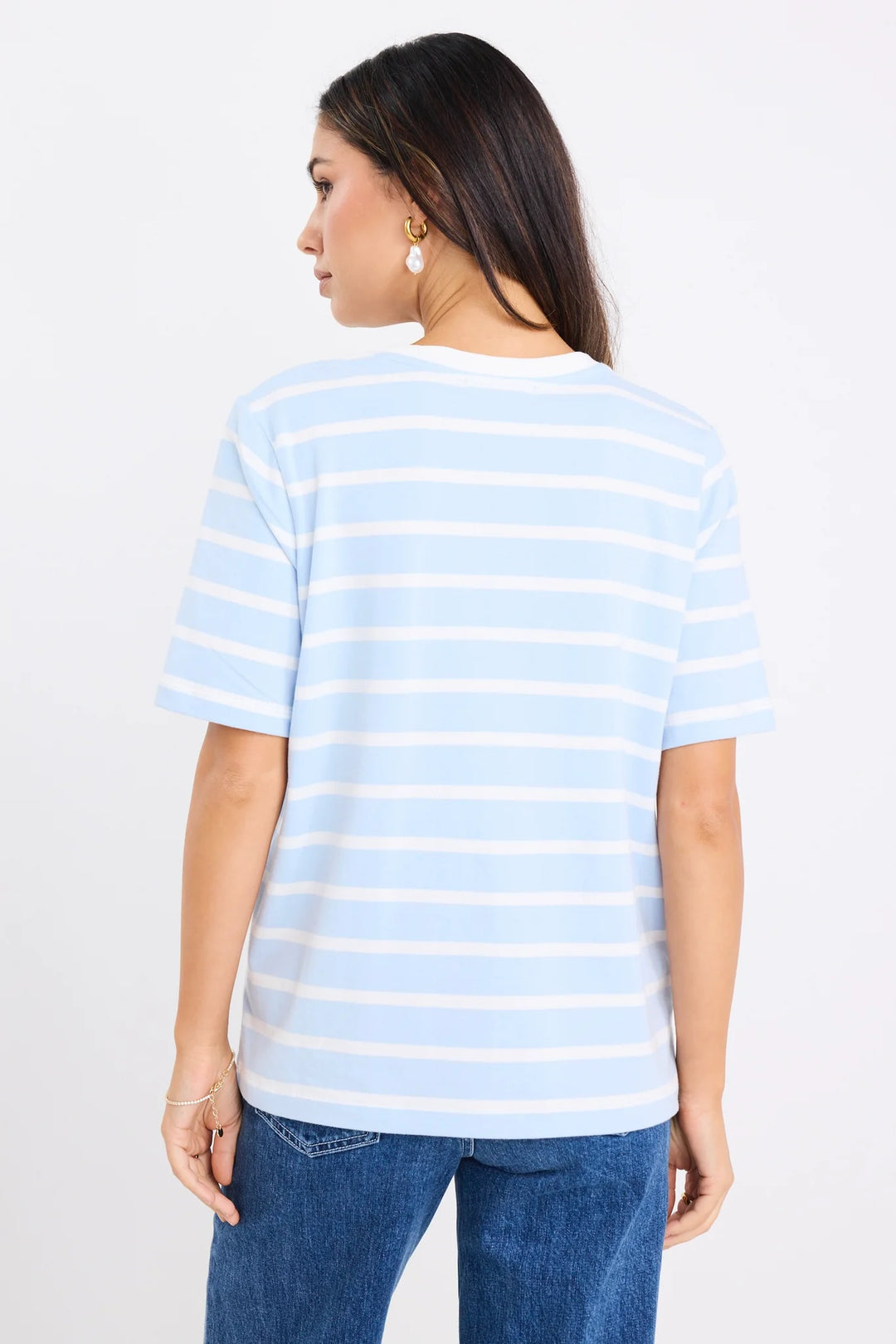 Reunion Label Binding Boxy Tee | Pale Blue & White Stripe