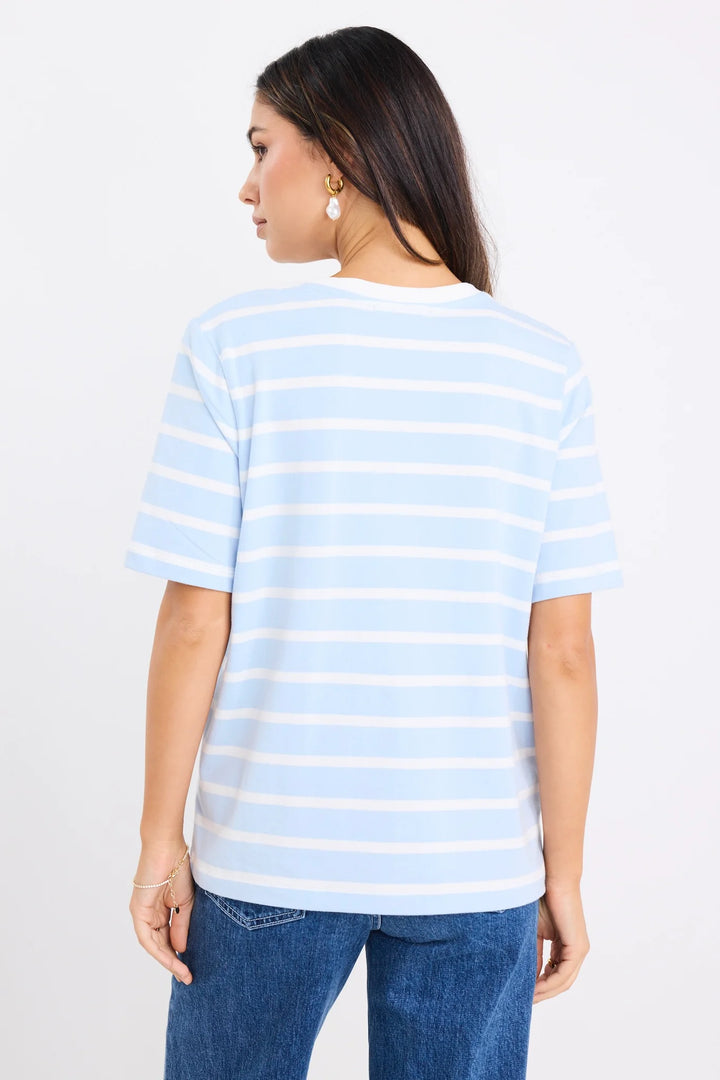 Reunion Label Binding Boxy Tee | Pale Blue & White Stripe
