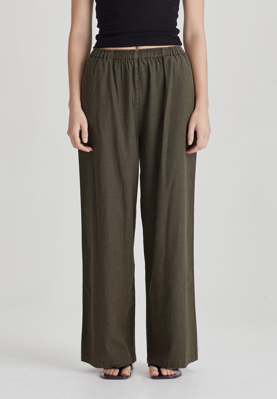 Commoners Linen Blend Pull on Pant - Olive Grey