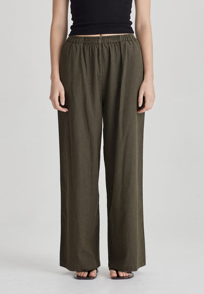Commoners Linen Blend Pull on Pant - Olive Grey