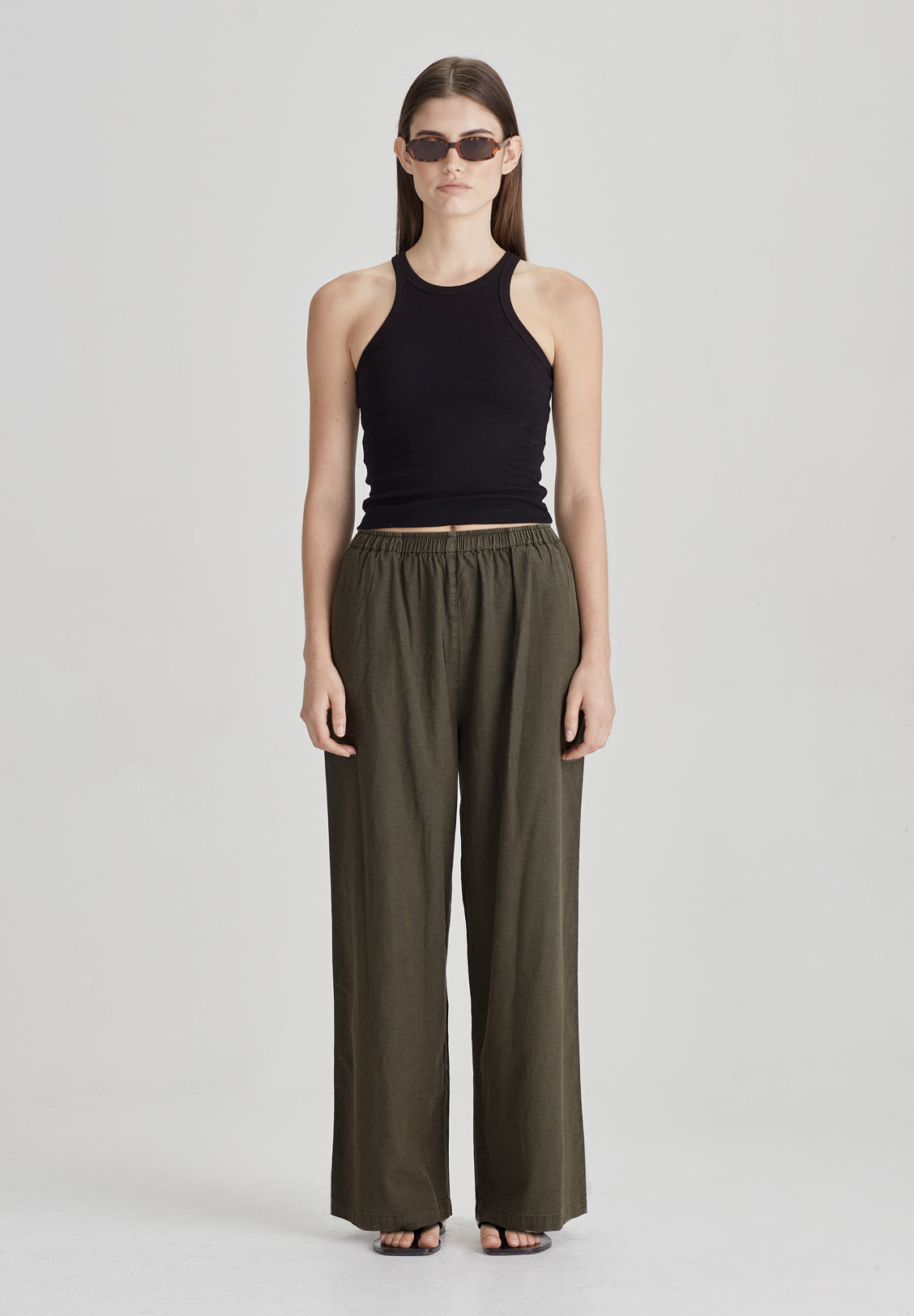 Commoners Linen Blend Pull on Pant - Olive Grey