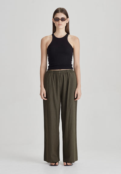 Commoners Linen Blend Pull on Pant - Olive Grey