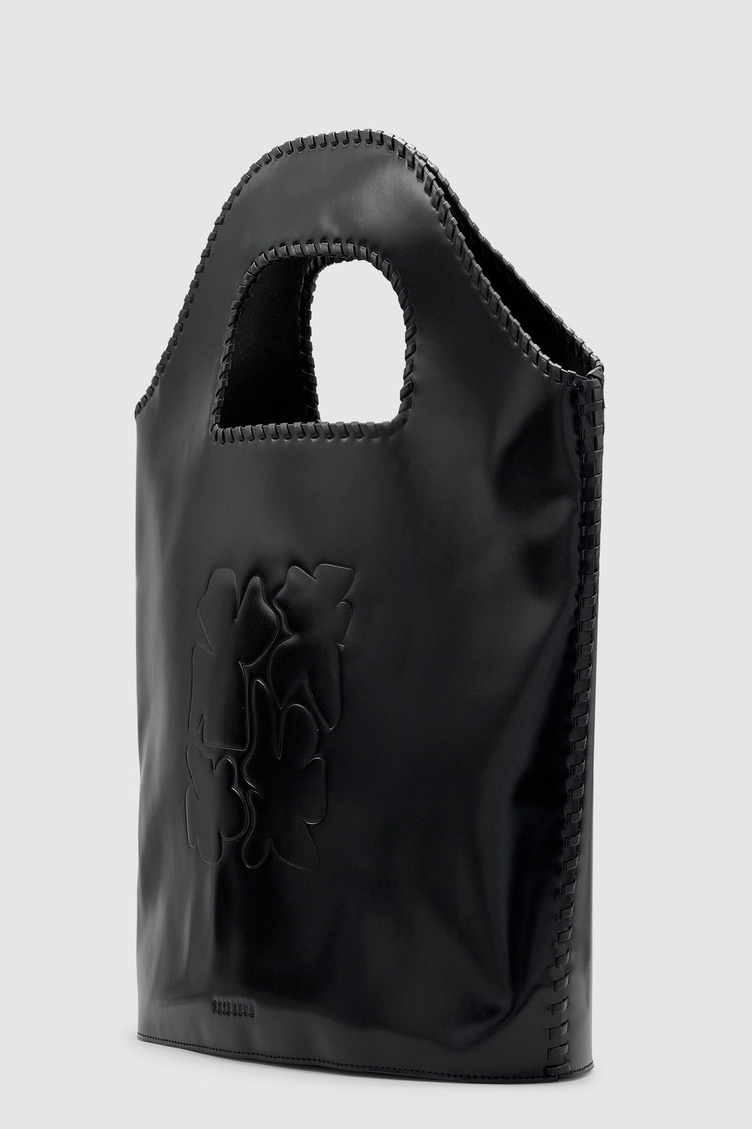 Brie Leon Daphne Bucket Bag | Black Semi Patent
