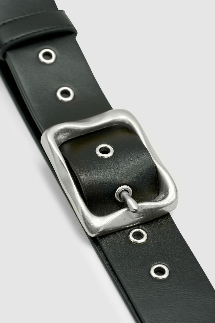 Brie Leon Everyday Buckle Belt | Black & Silver