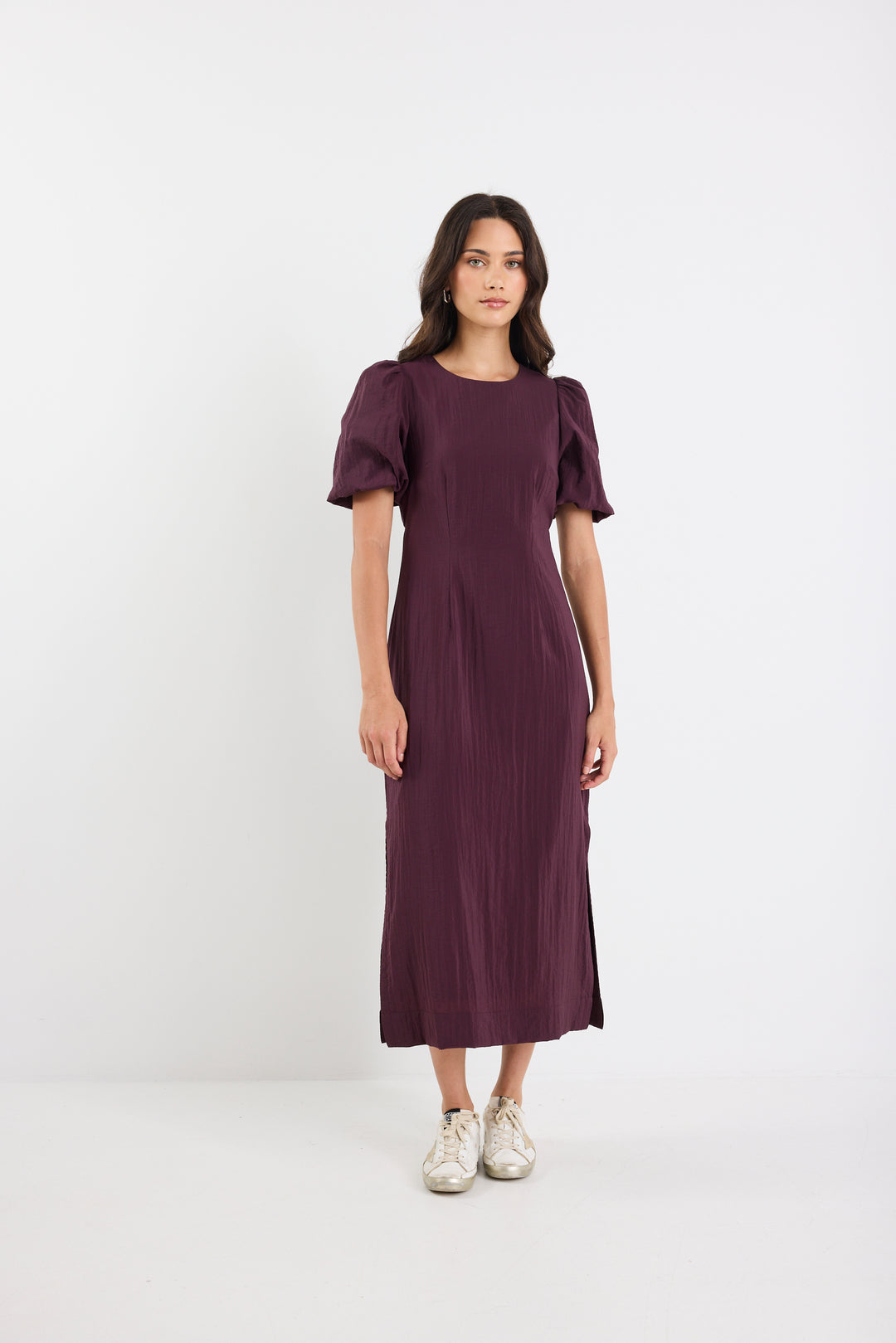 Stories Be Told Elder Tie Midi Dress | Plum