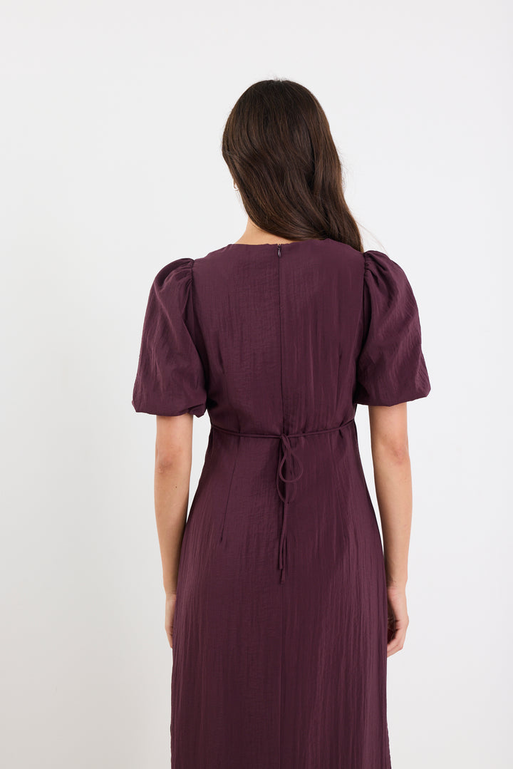 Stories Be Told Elder Tie Midi Dress | Plum