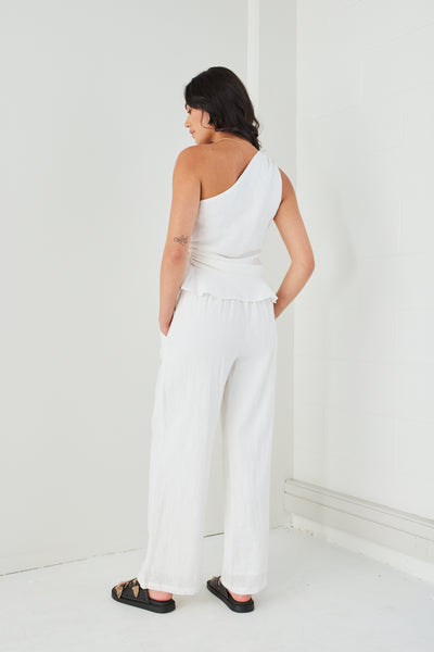 Among The Brave Fairytale Linen One Shoulder Top - White
