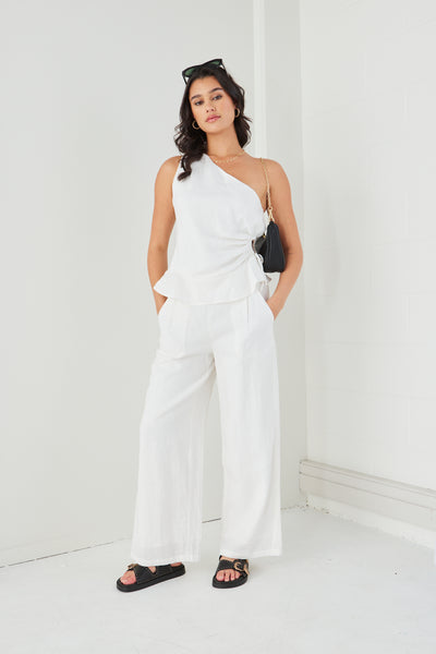 Among The Brave Fairytale Linen One Shoulder Top - White