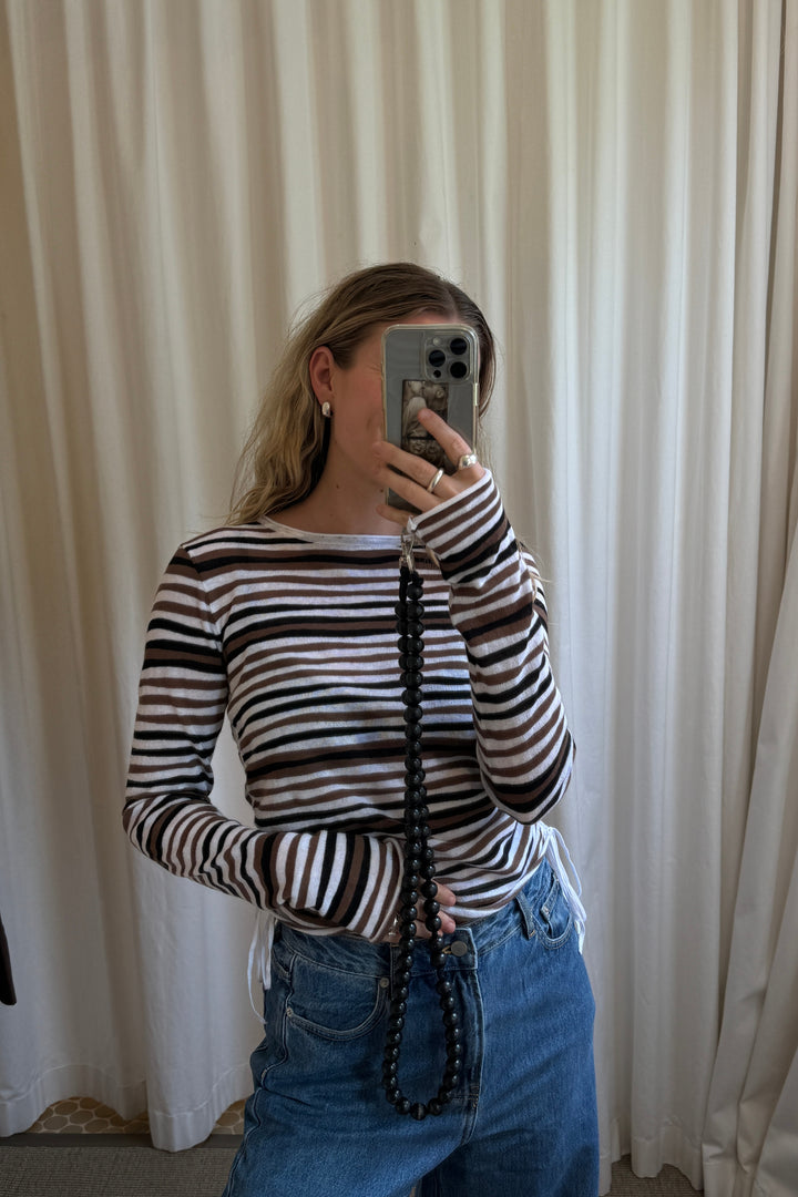 Zulu & Zephyr Gathered Long Sleeve Knit Top | Black Stripe