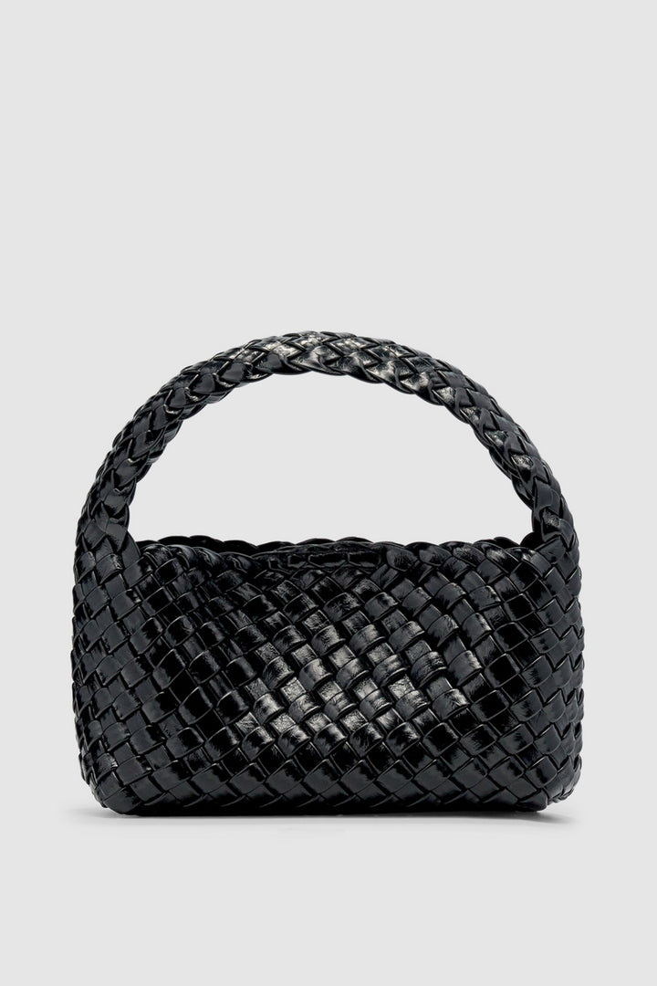 Brie Leon Luca Mini Woven Bag | Black Glossy Crinkle