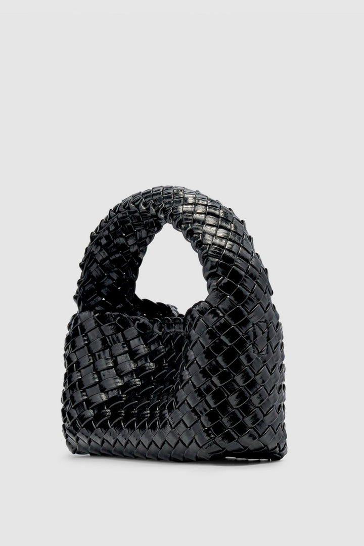 Brie Leon Luca Mini Woven Bag | Black Glossy Crinkle