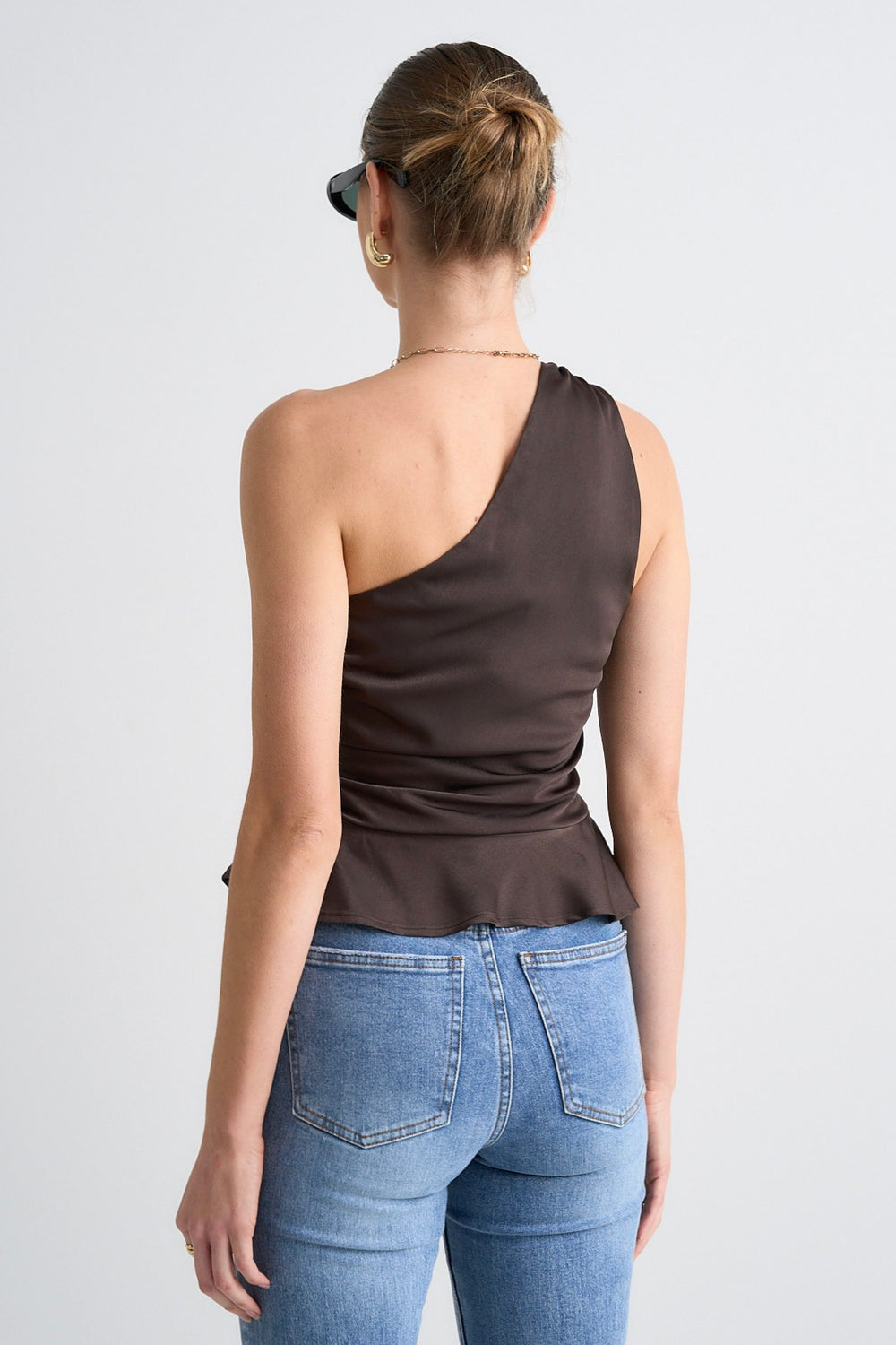 Among The Brave Fairytale One Shoulder Top | Espresso Satin