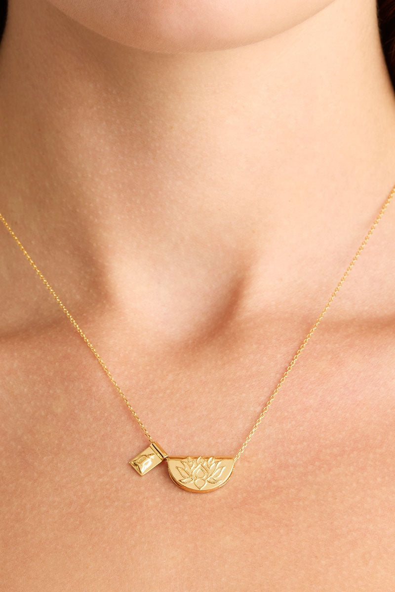By Charlotte Lotus and Little Buddha Necklace - Gold