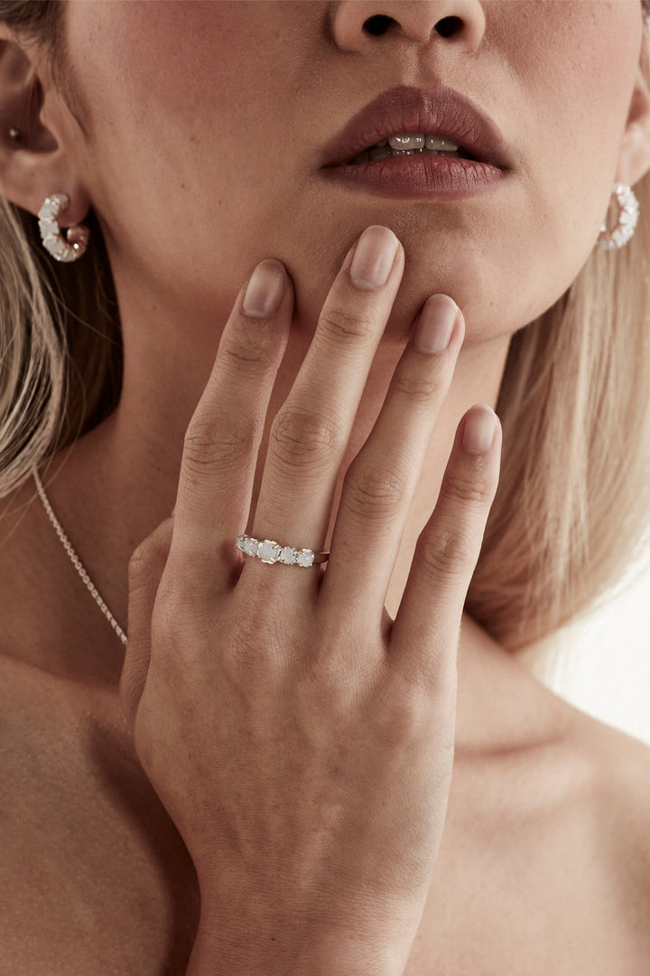 Stolen Girlfriends Club Halo Cluster Ring | Silver & Rose Quartz
