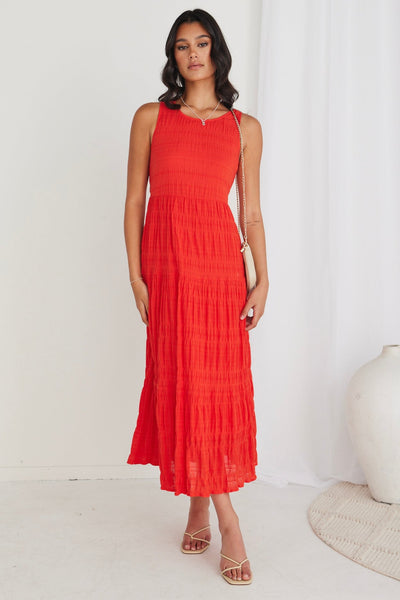 Ivy + Jack Florentena Shirred Dress - Red