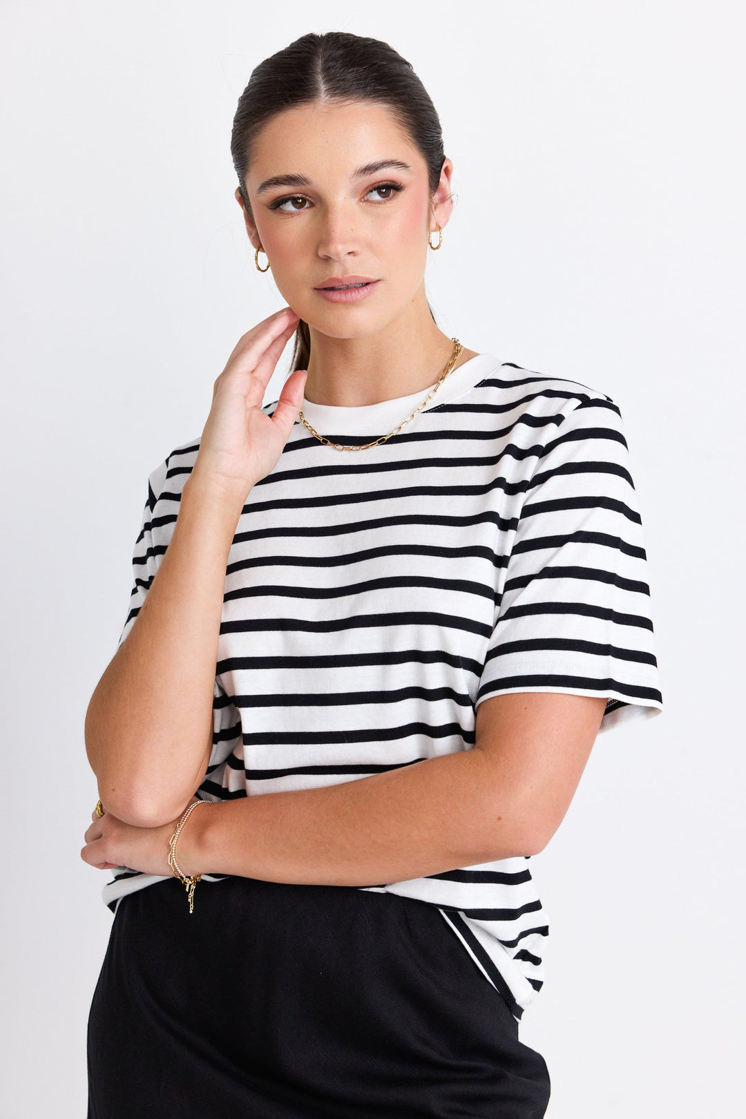Reunion Label Binding Boxy Fit Tee | Black & White Stripe