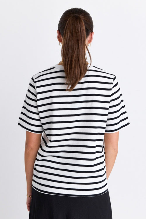 Reunion Label Binding Boxy Fit Tee | Black & White Stripe