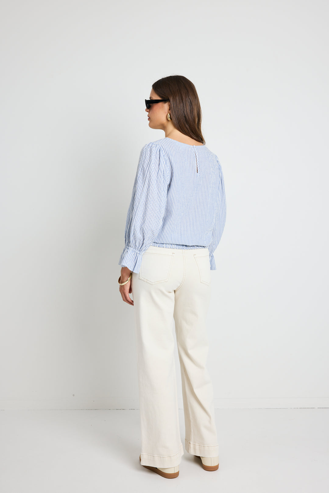Ivy + Jack Imagine Shirred Back Top | Blue Stripe