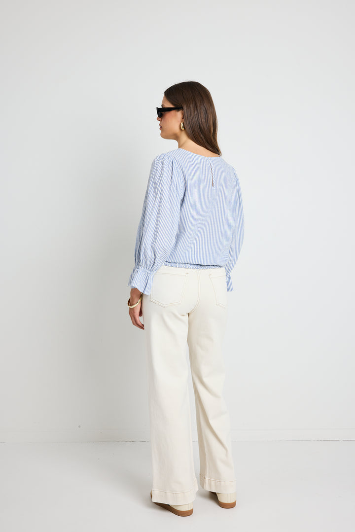 Ivy + Jack Imagine Shirred Back Top | Blue Stripe