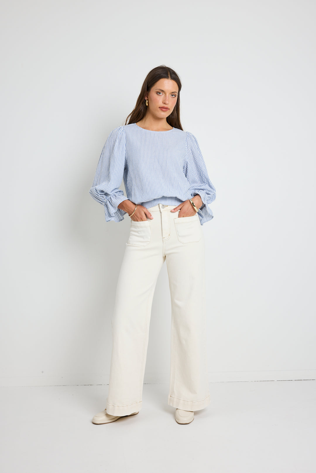 Ivy + Jack Imagine Shirred Back Top | Blue Stripe