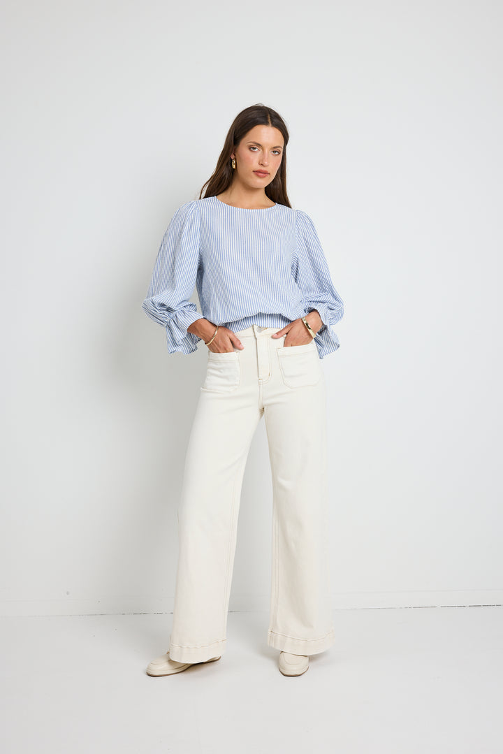 Ivy + Jack Imagine Shirred Back Top | Blue Stripe