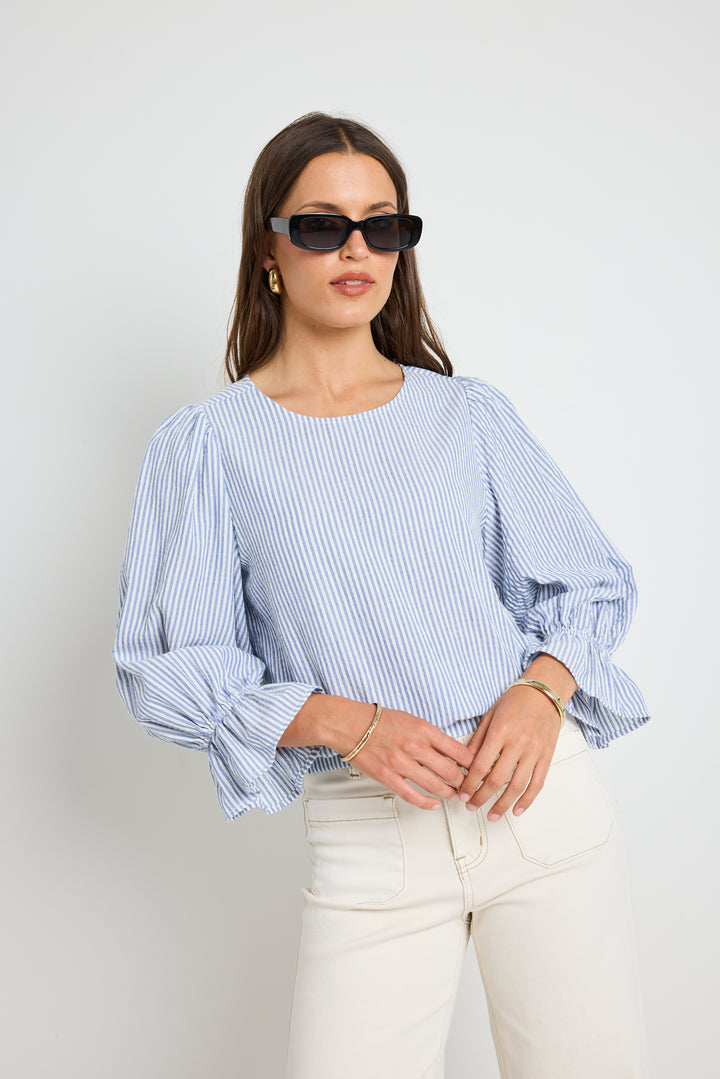 Ivy + Jack Imagine Shirred Back Top | Blue Stripe