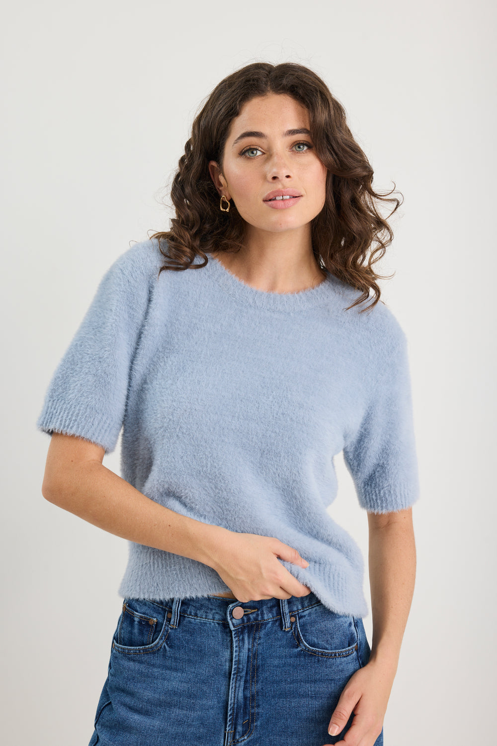 Ivy + Jack Issue Fluffy Soft Knit Tee | Light Blue