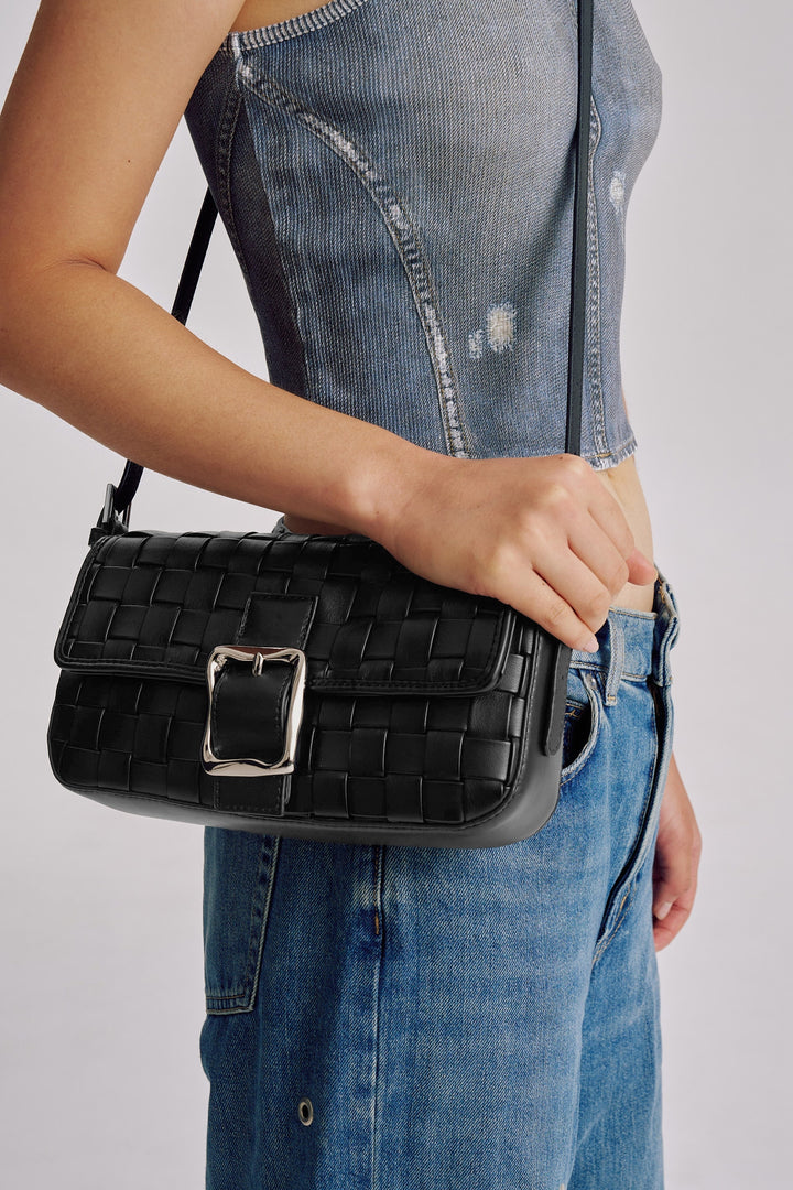 Brie Leon Lena Woven Baguette | Soft Black