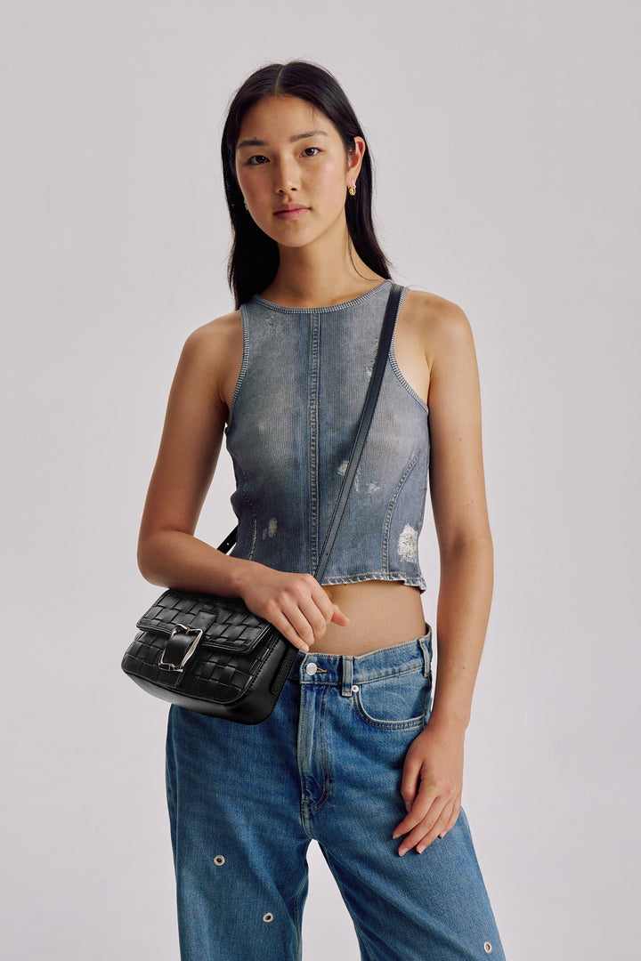 Brie Leon Lena Woven Baguette | Soft Black