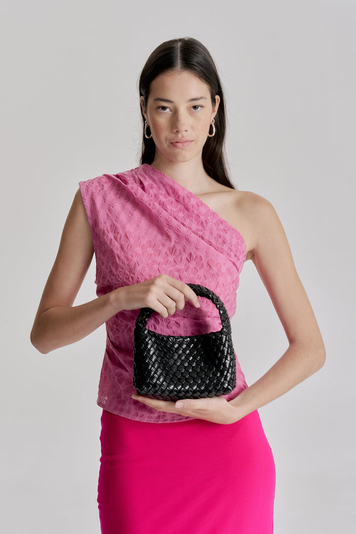 Brie Leon Luca Mini Woven Bag | Black Glossy Crinkle