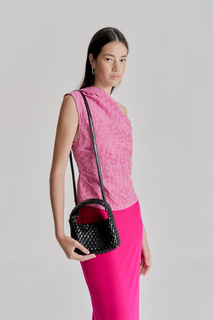 Brie Leon Luca Mini Woven Bag | Black Glossy Crinkle