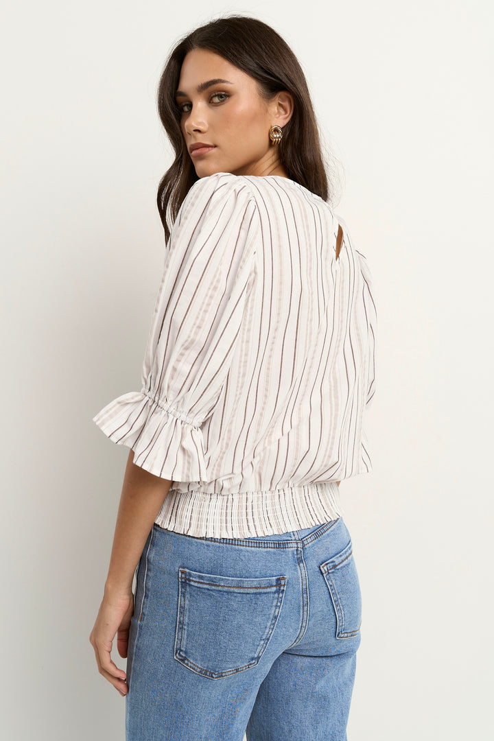 Ivy + Jack Lovely Shirred Top | Chocolate Stripe