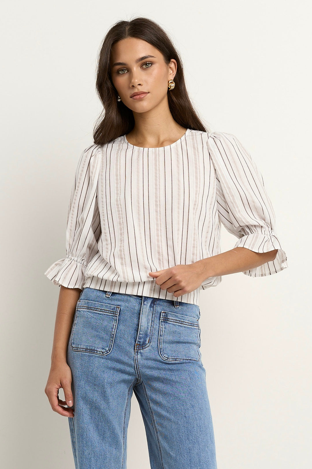 Ivy + Jack Lovely Shirred Top | Chocolate Stripe