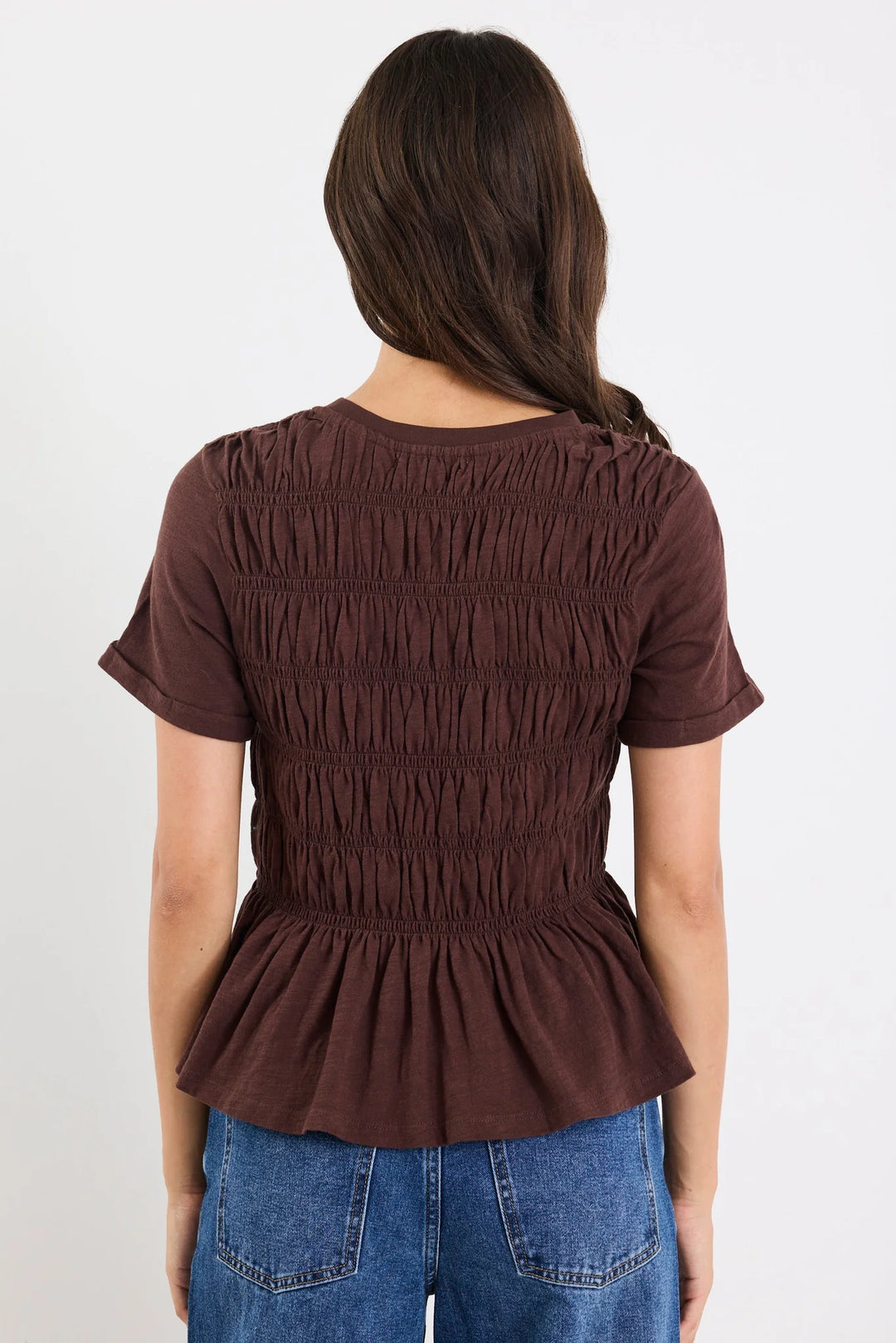 Stories Be Told Neat Shirred Detail Tee | Chocolate