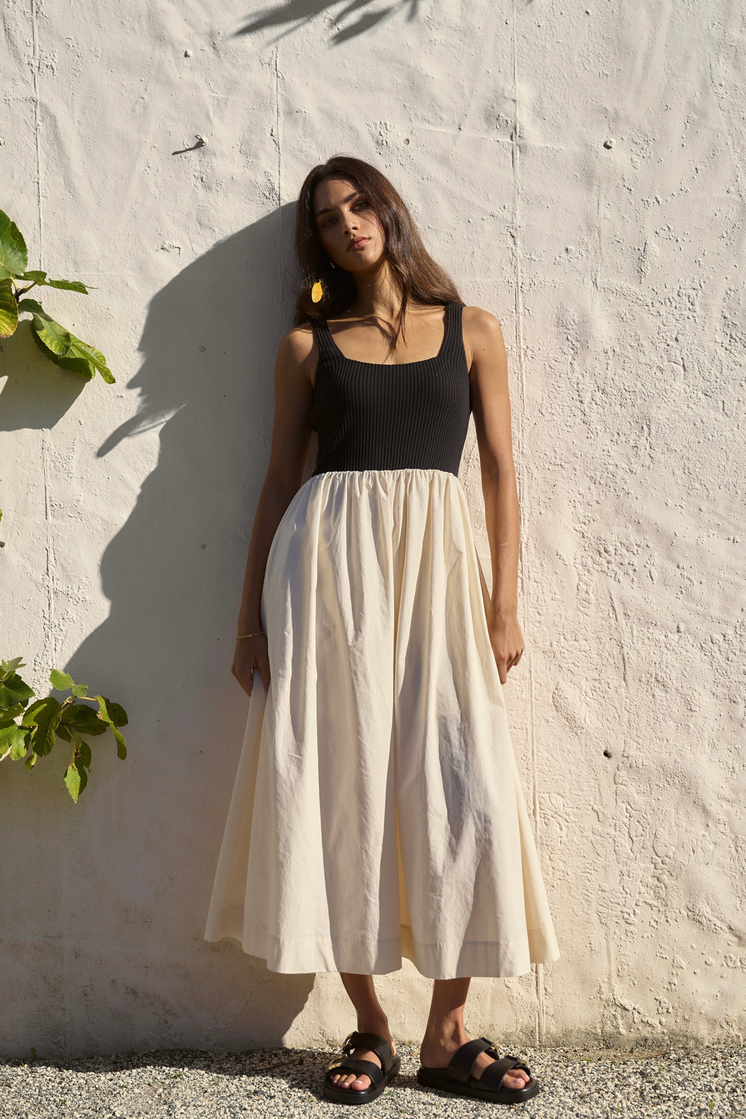 Reunion Label Obsidian Contrast Midi Dress | Black & Ecru