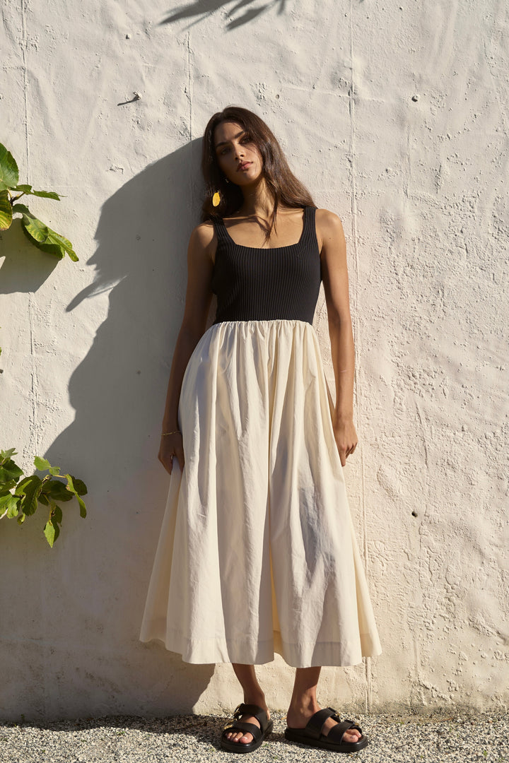 Reunion Label Obsidian Contrast Midi Dress | Black & Ecru