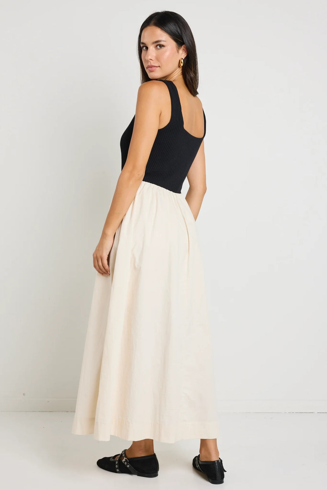 Reunion Label Obsidian Contrast Midi Dress | Black & Ecru